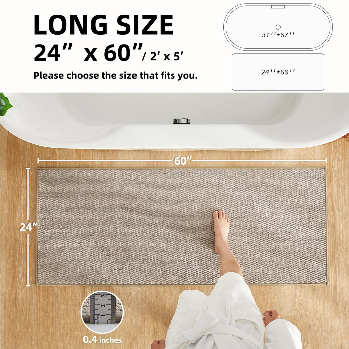 TYUU bathroom runner rug front-of-sink view with non-slip backing enhances safety.
