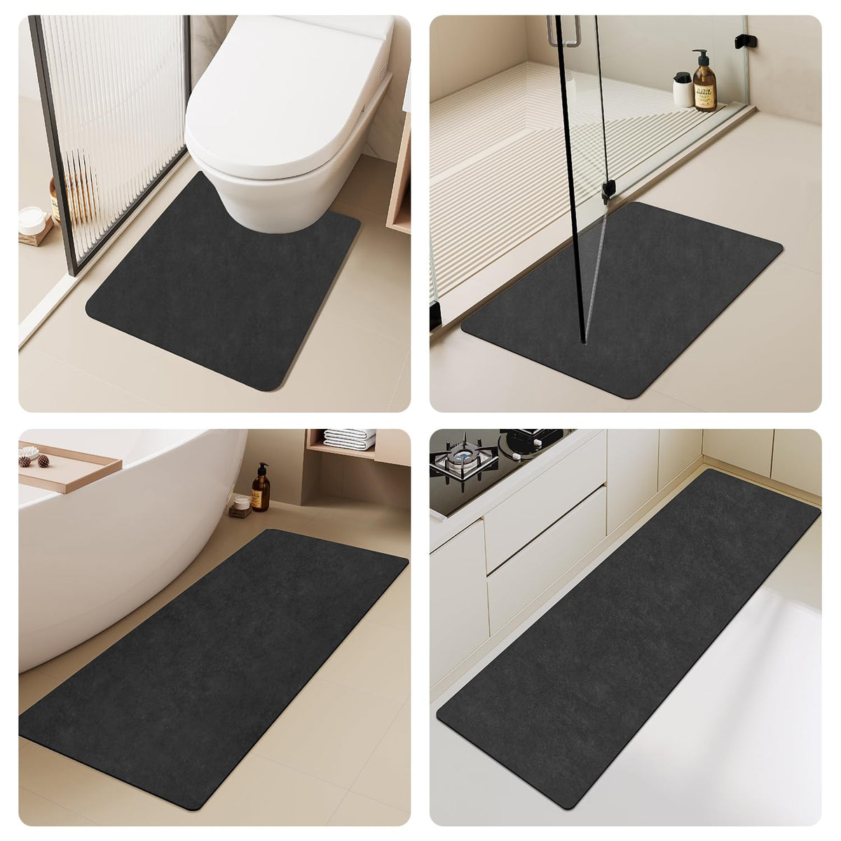 TYUU Black Bath Mat uniform black color complements modern bathrooms
