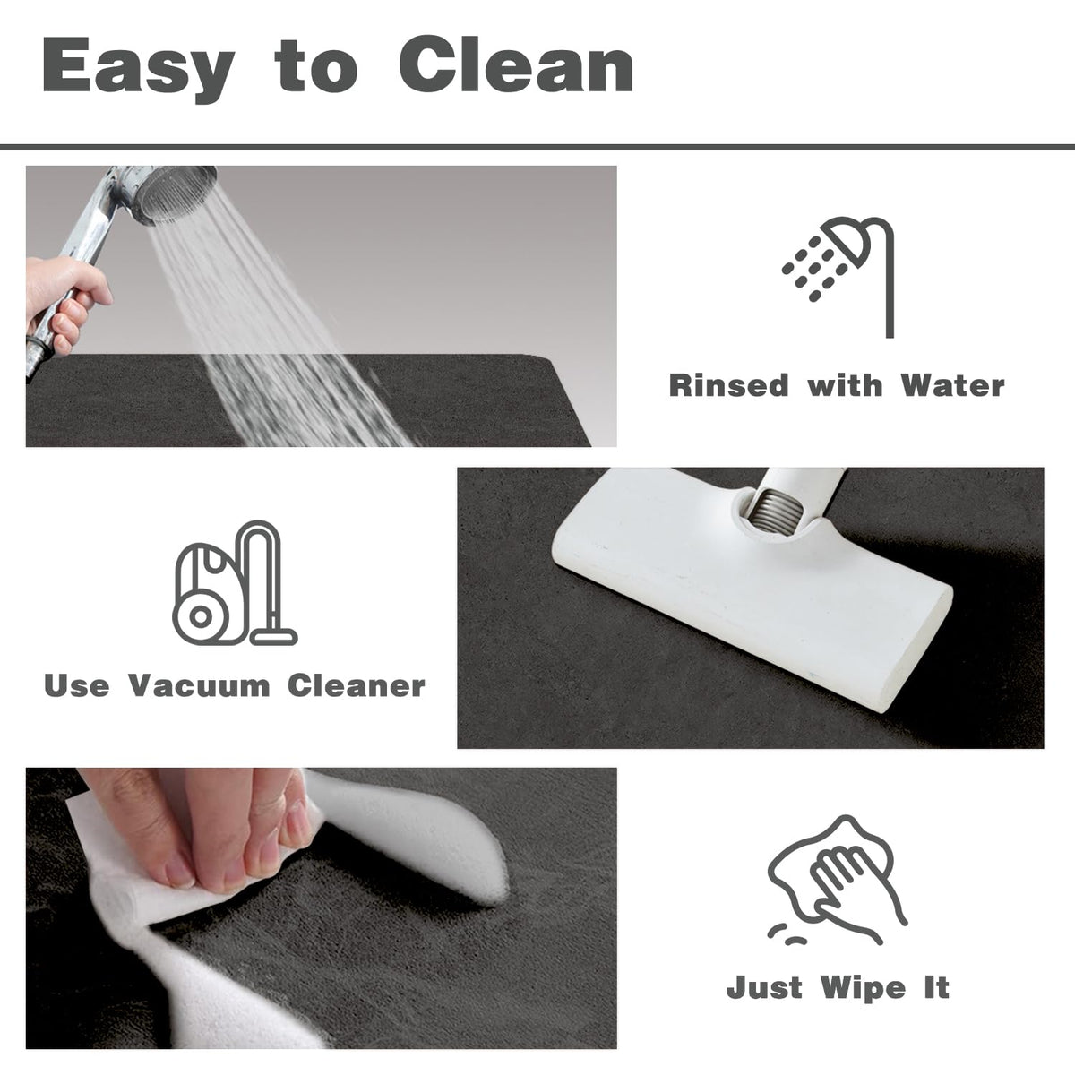 TYUU Black Bath Mat multi-use rug suitable near sinks and showers