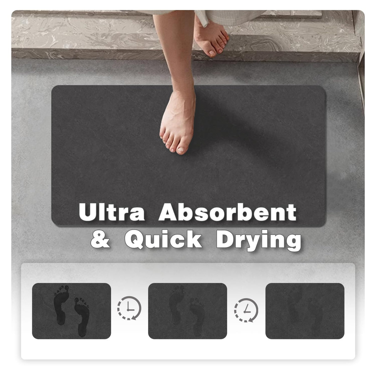 TYUU Black Bath Mat non-slip backing grips smooth floors to reduce slips