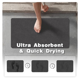 TYUU Black Bath Mat non-slip backing grips smooth floors to reduce slips