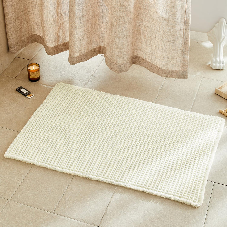 TYUU cream white bathroom rug with waffle texture for plush comfort underfoot