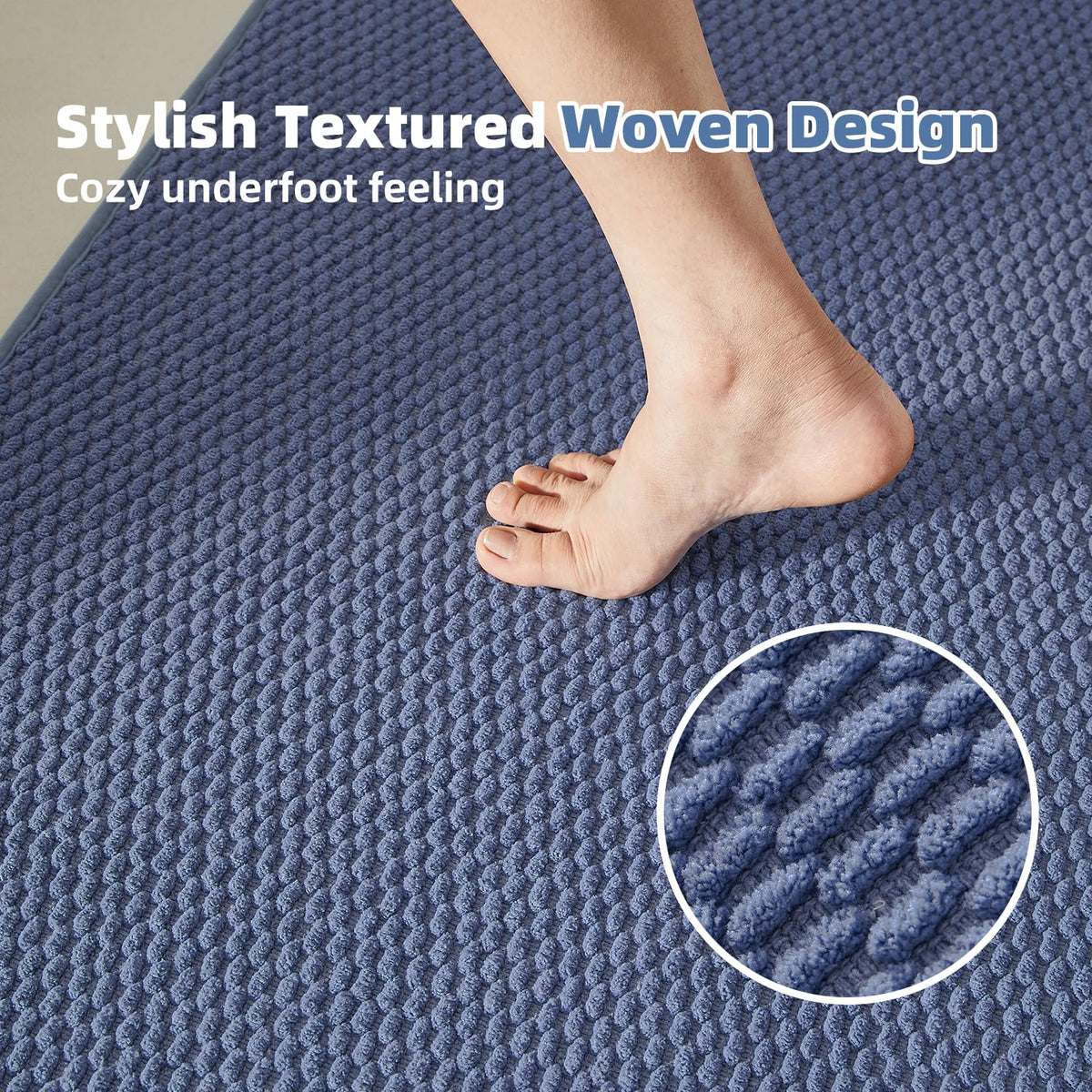 TYUU low-pile denim blue bath mat ideal after showers for quick foot drying