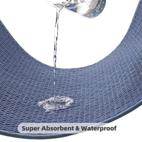 TYUU denim blue rug by the shower area for a comfortable exit