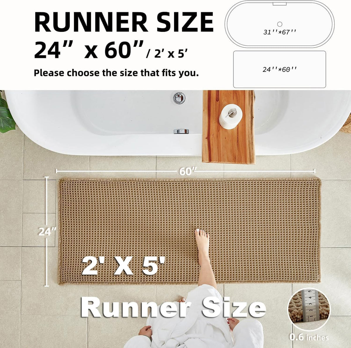 TYUU non-slip backing secures the rug on smooth floors after showers