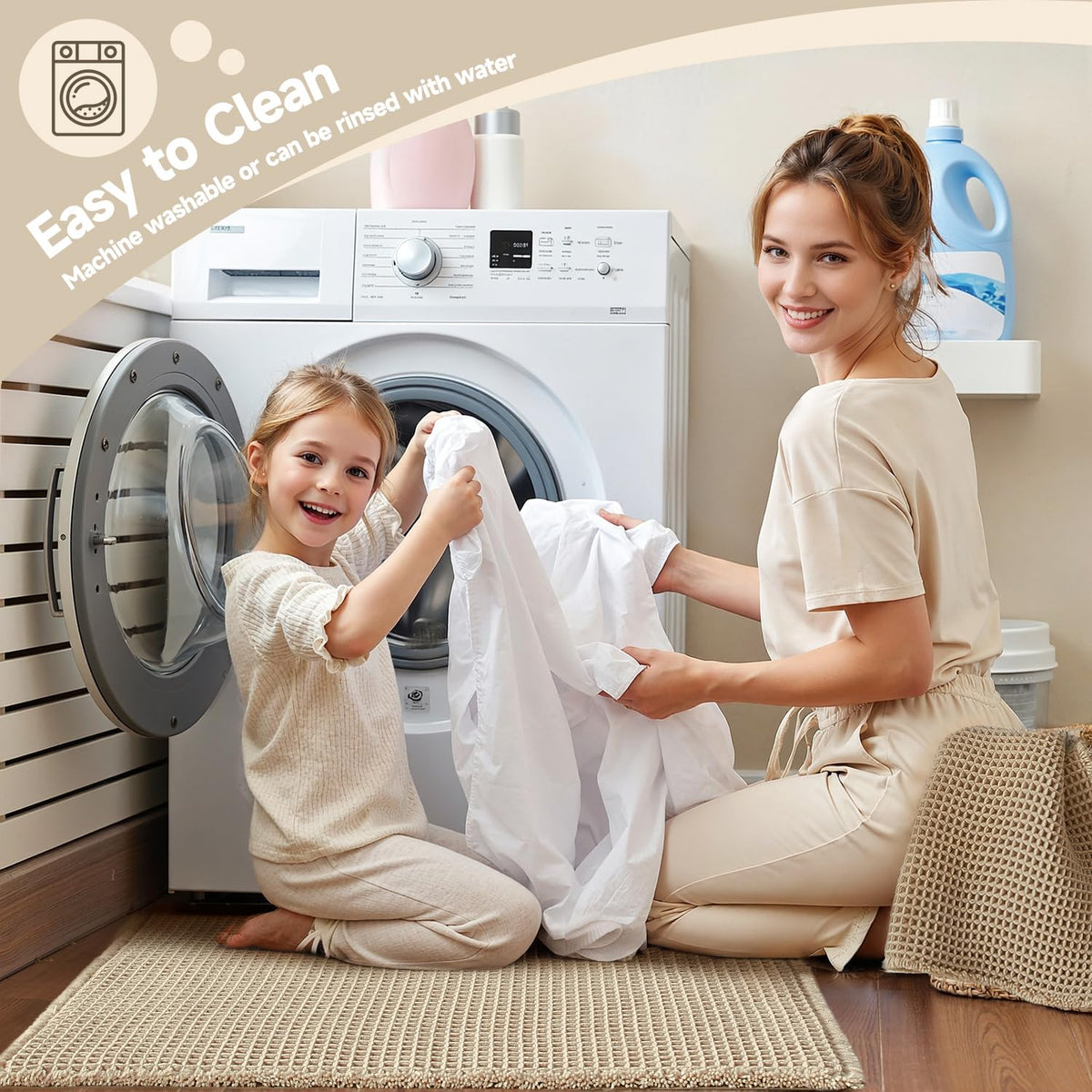 TYUU 36x24-size rug fits standard bathrooms and entryways.