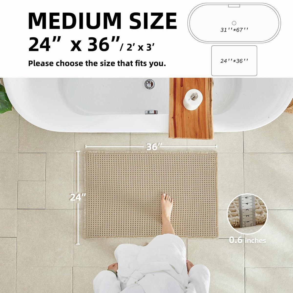 TYUU non-slip-back rug keeps feet secure on wet surfaces.