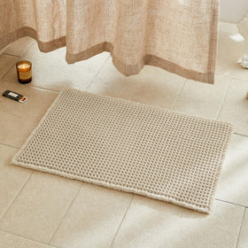 TYUU Pale Beige bathroom rug with waffle texture for plush, spa-like comfort