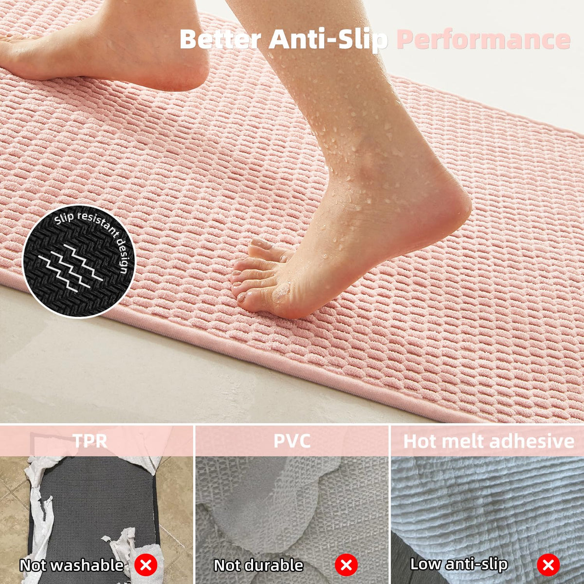 TYUU pink absorbent bath mat soaks moisture for a dry step