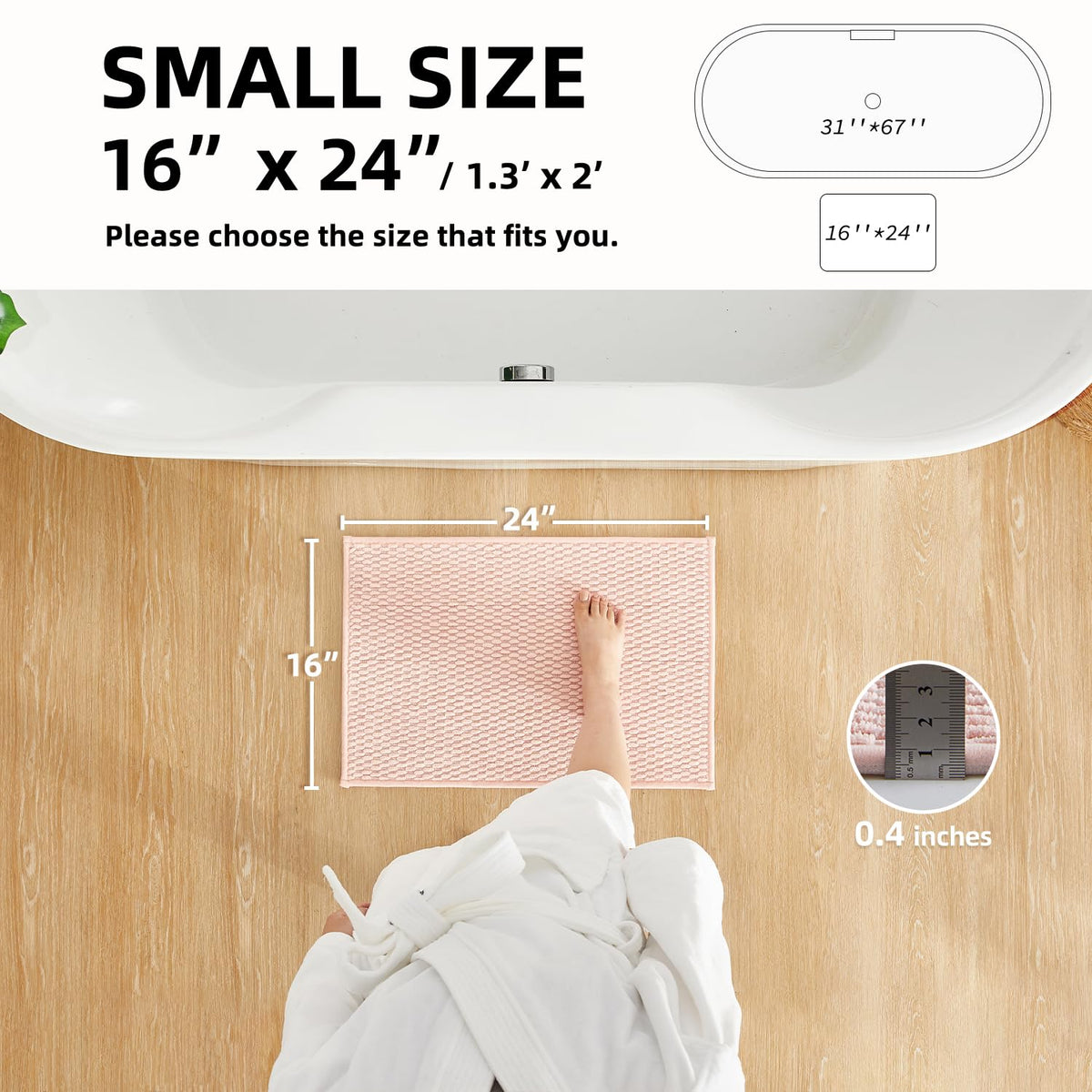 TYUU pink bath mat demonstrates quick-dry performance after showers