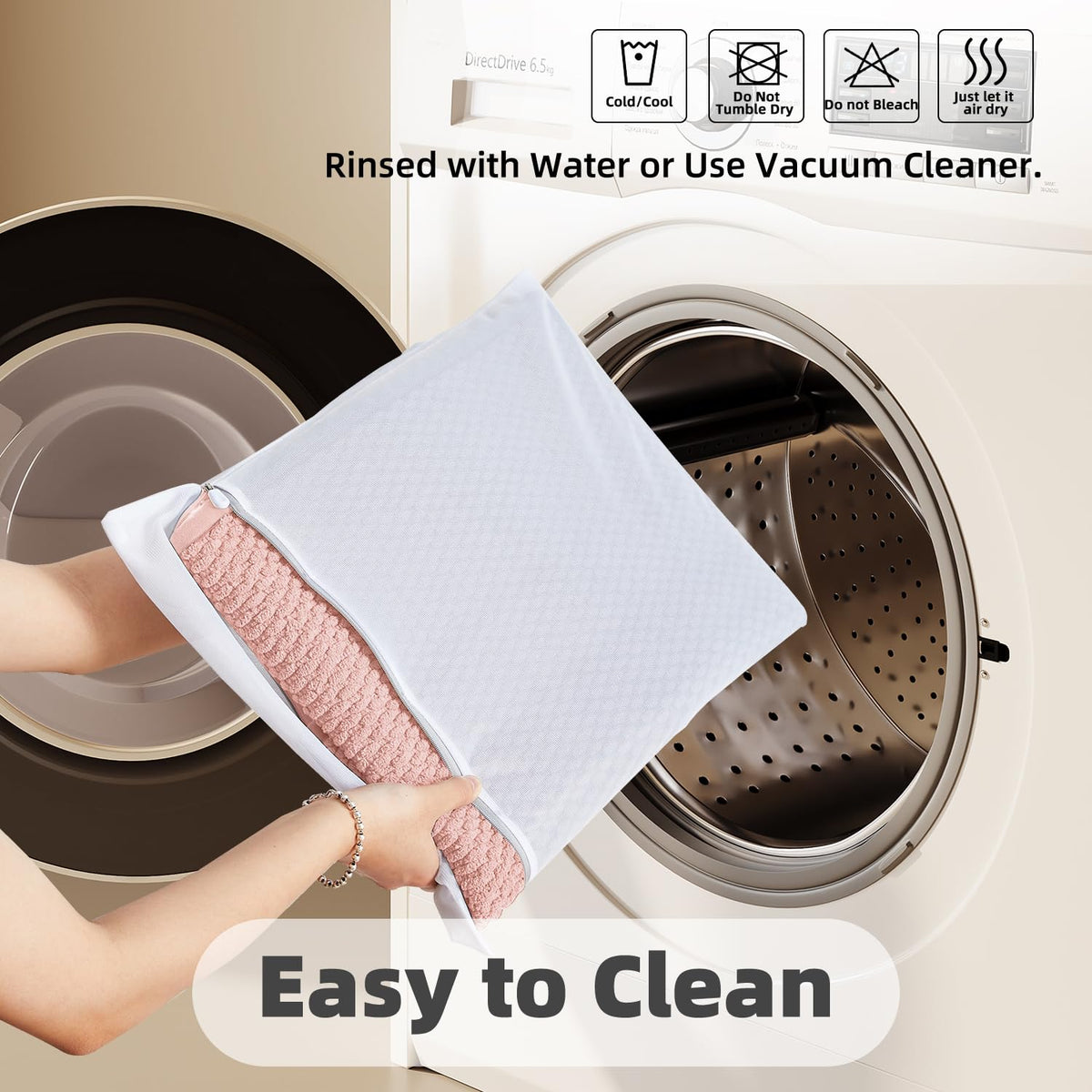 TYUU pink bathroom rug is machine washable for easy care