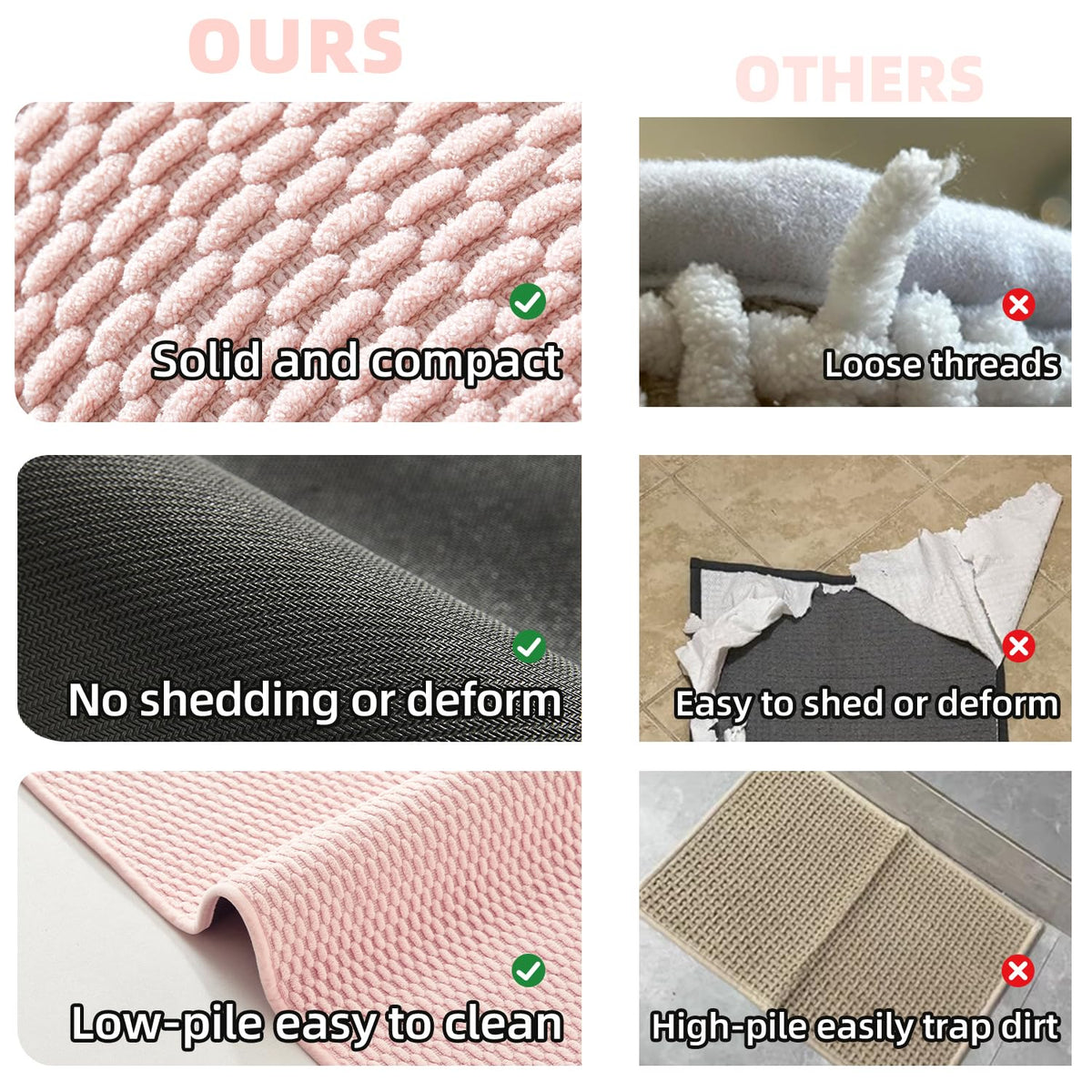 TYUU pink rug with rubber backing sticks to smooth floors