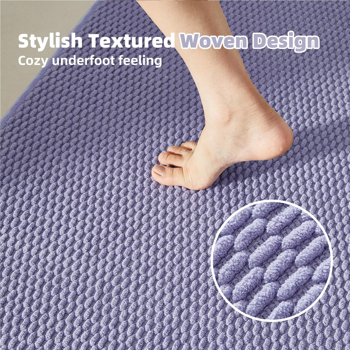 TYUU natural rubber backing enhances stability on smooth bathroom floors.