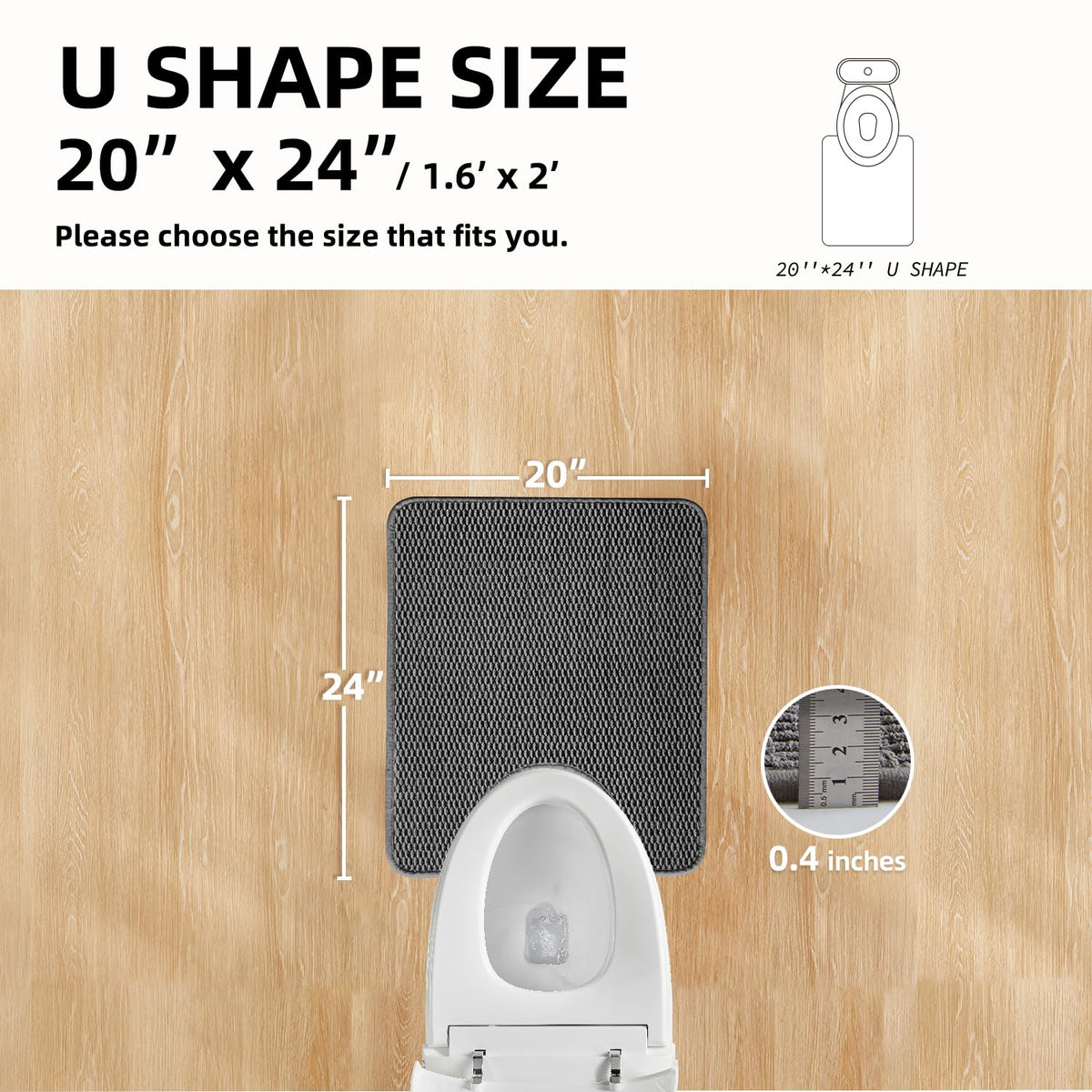 TYUU toilet rug with non-slip backing for secure placement on smooth floors.