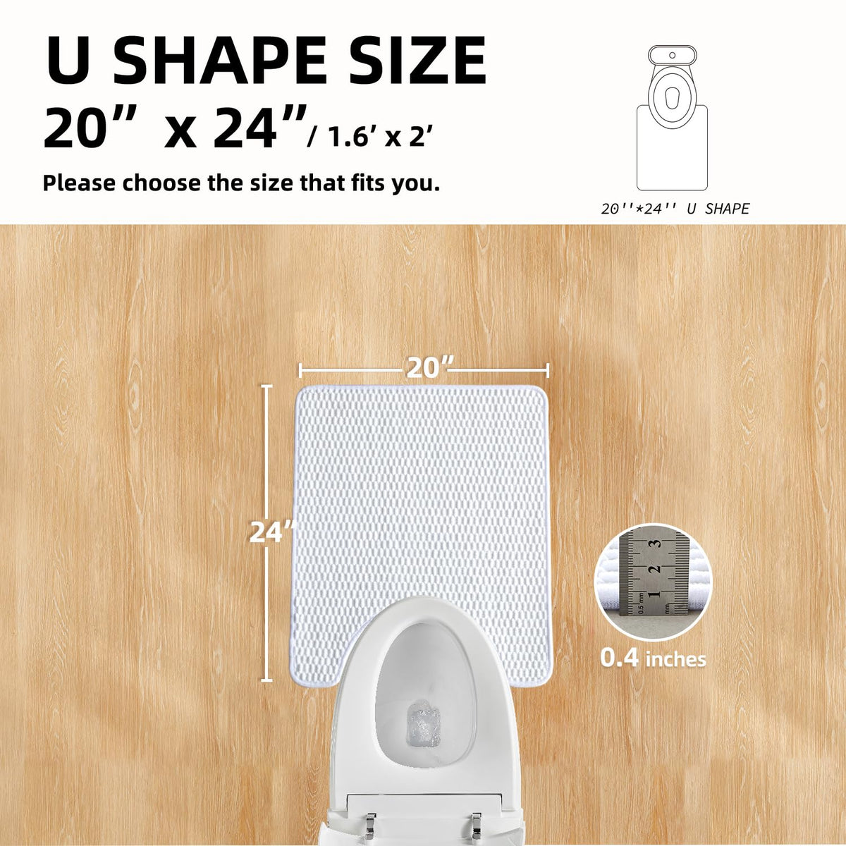 TYUU toilet rug U-shape back view shows secure non-slip backing