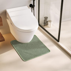 TYUU U-shape sage green toilet rug keeps feet dry and cozy.