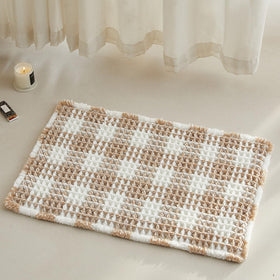 TYUU waffle bath mat 24x16 in khaki and white with quick absorbency for a dry bathroom