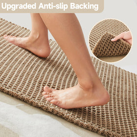 Absorbent TYUU waffle weave captures moisture for a drier bathroom.