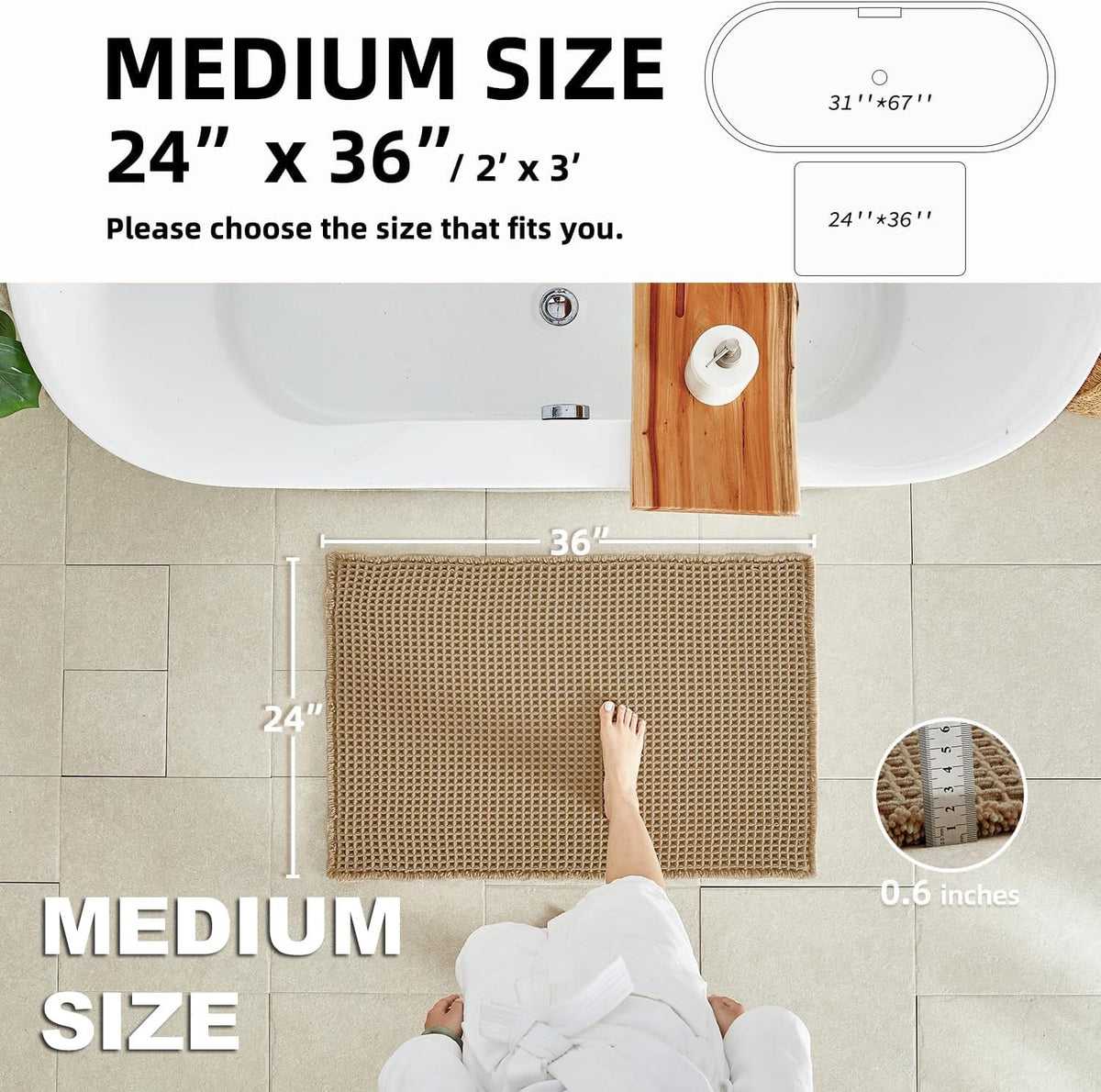 TYUU anti-slip backing detail for safe, stable placement on smooth bathroom floors