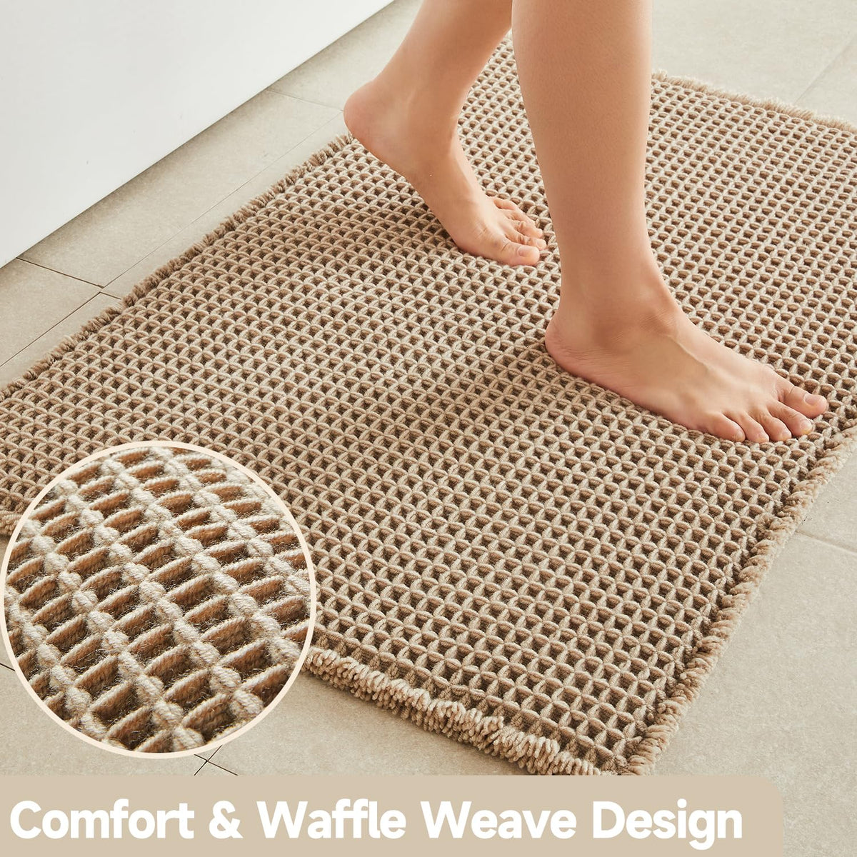 TYUU waffle bath mat beige 48x24 adds warm style to your bathroom