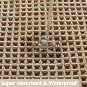 TYUU waffle bath mat sits beautifully in a beige bathroom.