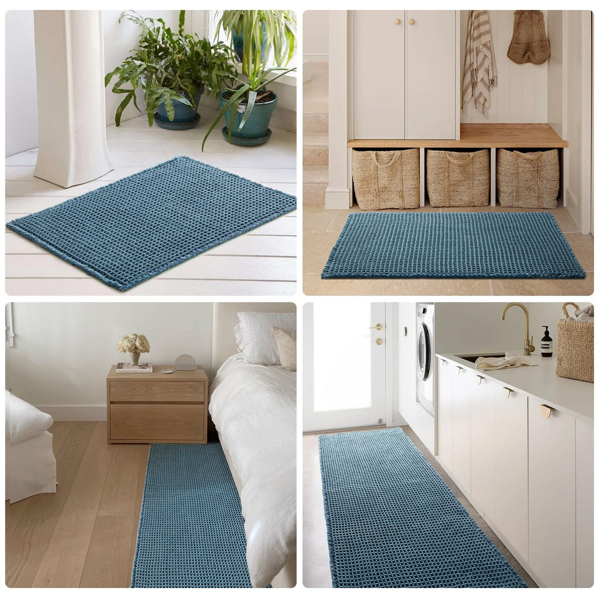 TYUU waffle bath mat denim blue care instructions for longest life.