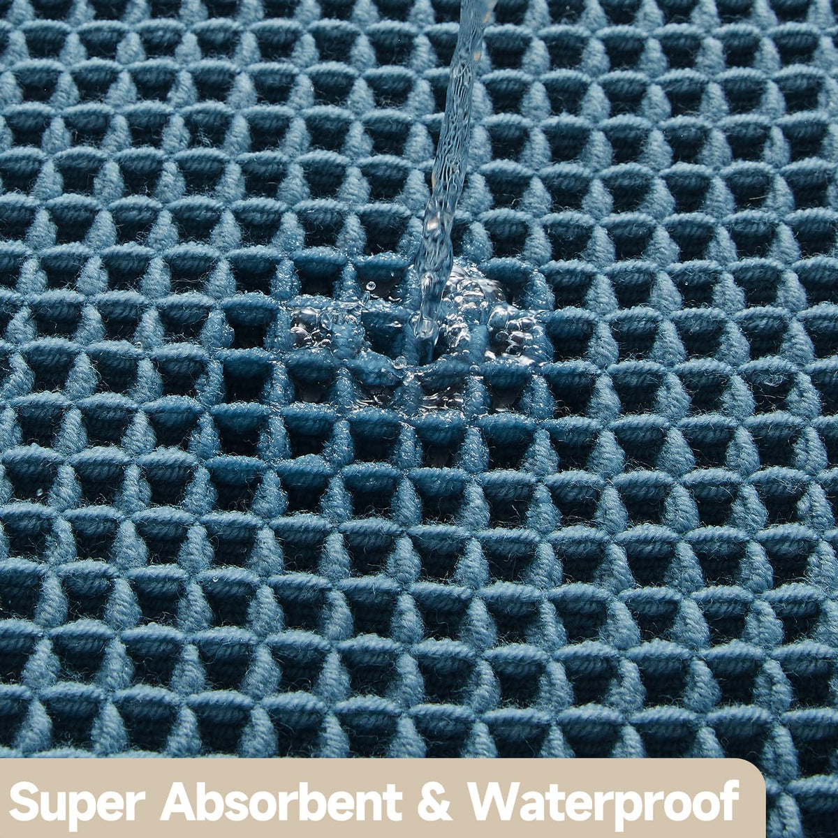TYUU waffle bath mat denim blue 30x20 dimensions for small spaces.