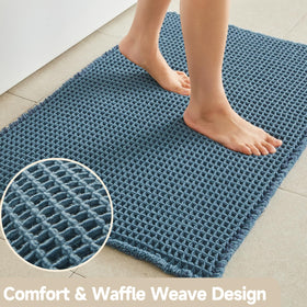 TYUU waffle bath mat denim blue quick-dry weave absorbs moisture quickly.