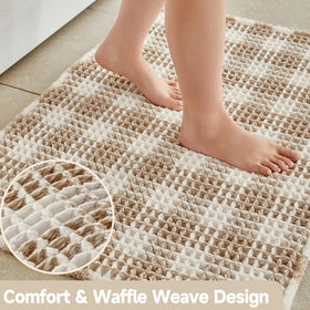 TYUU waffle bath mat with non-slip backing keeps rug in place on slick surfaces
