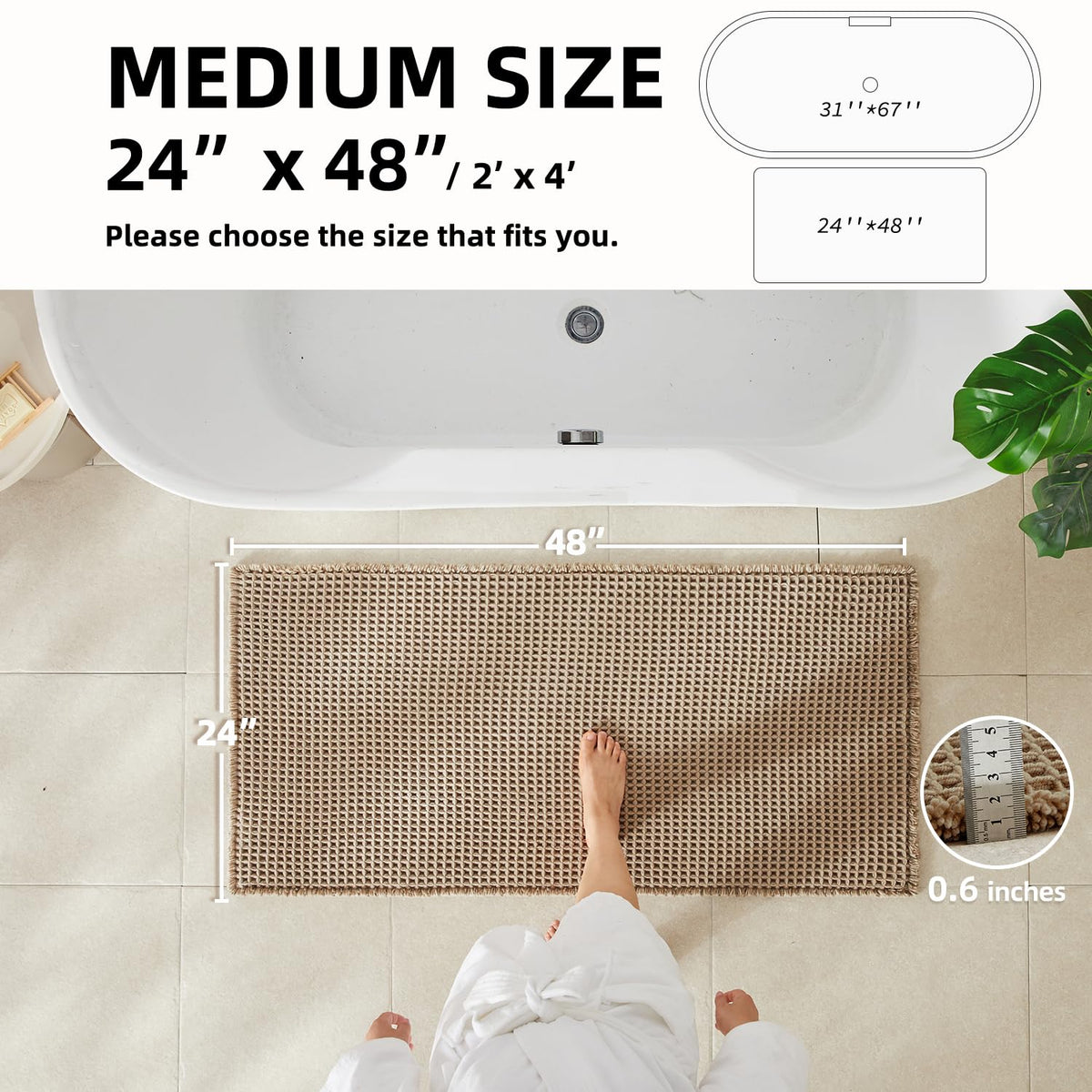 TYUU waffle bath mat with nonslip back stays in place on smooth surfaces