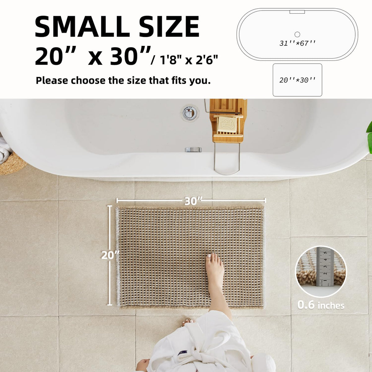 TYUU waffle bath mat non-slip backing for stable placement