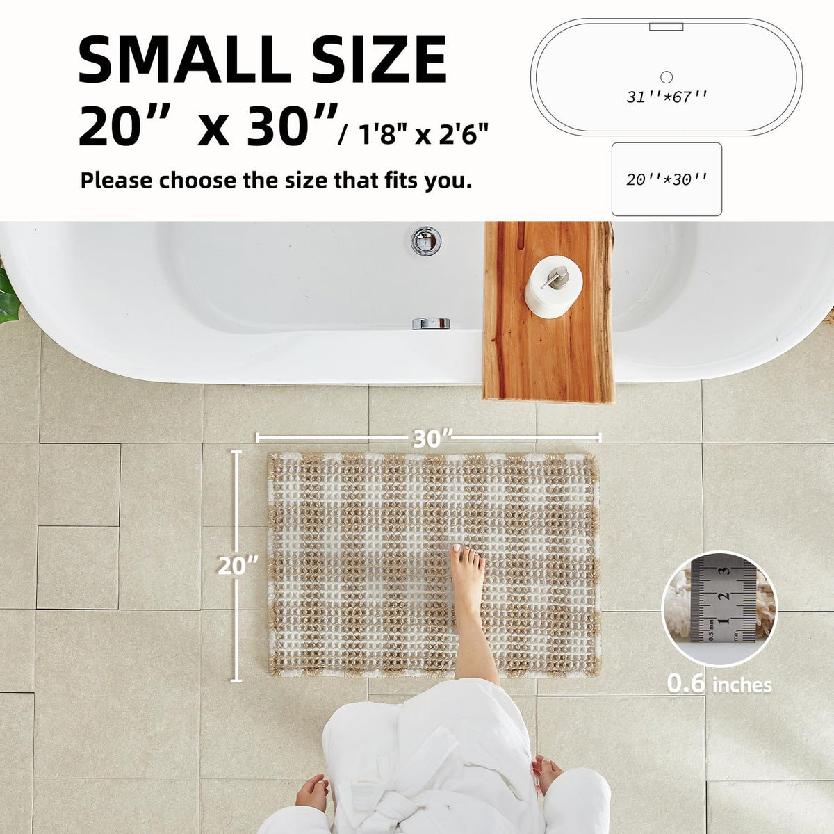 TYUU waffle bath mat quick-dry absorbent surface for dry, comfortable bathroom floor