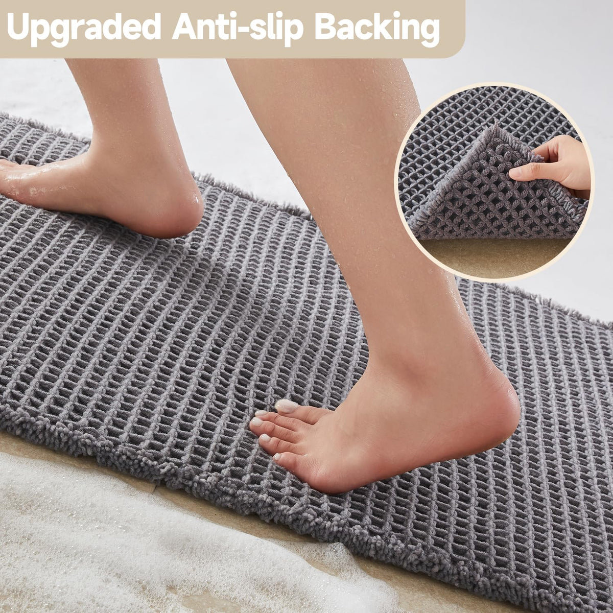 TYUU waffle bath mat demonstrates quick-dry performance after use