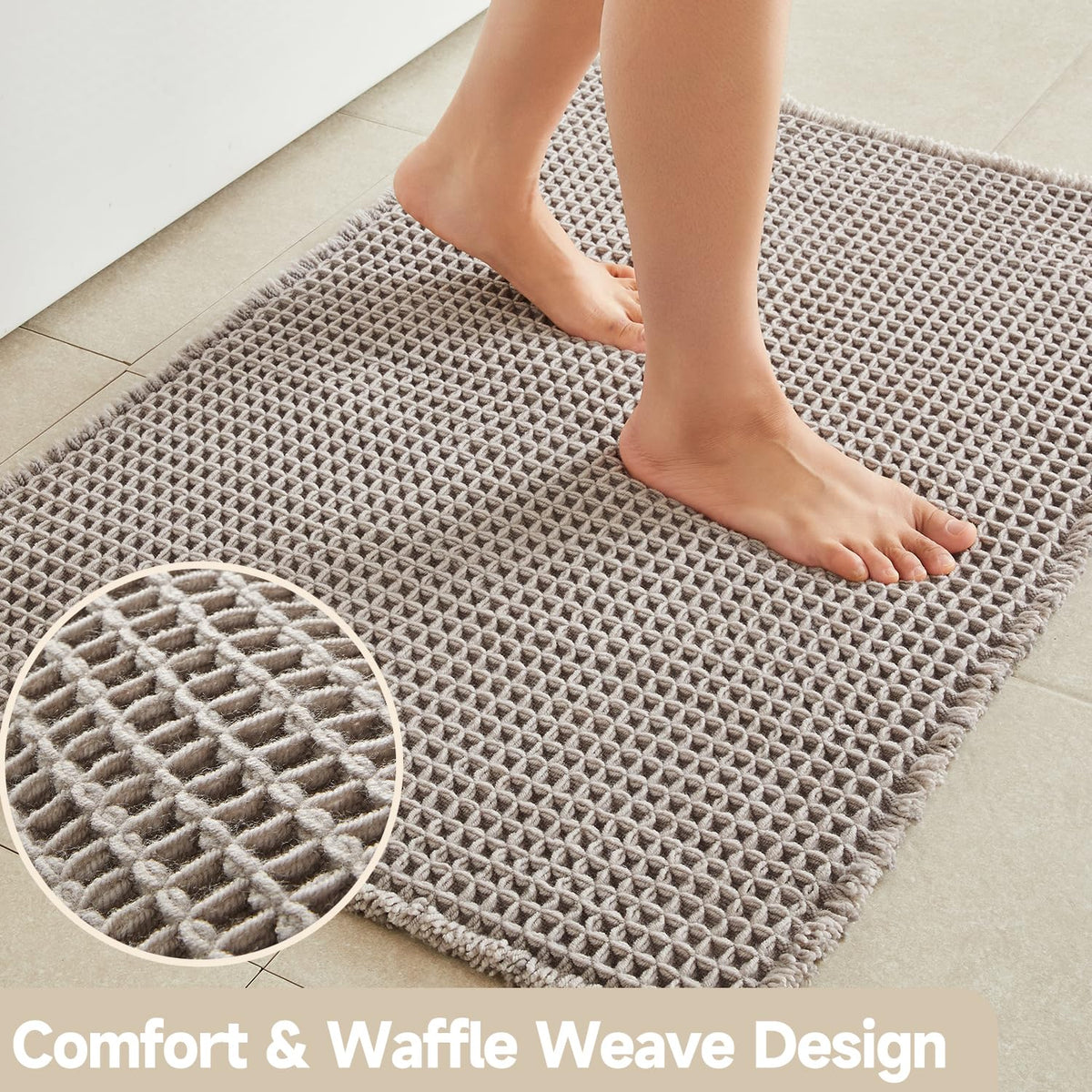 TYUU waffle bath mat dries quickly to reduce moisture on floors.