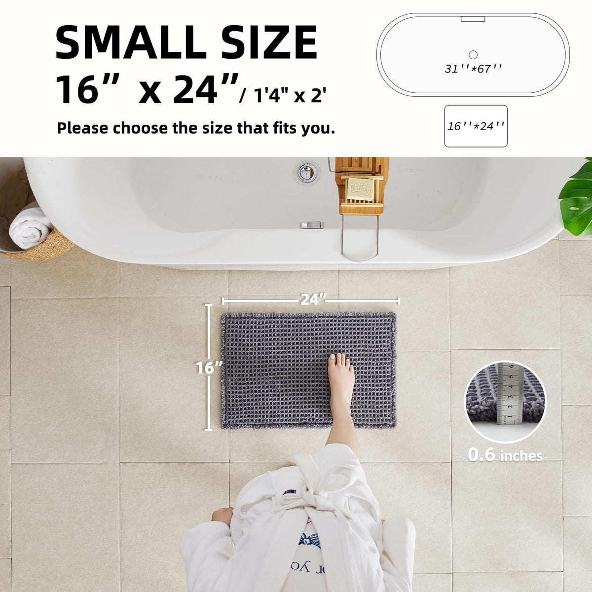 TYUU waffle bath mat showing absorbent weave for fast moisture capture