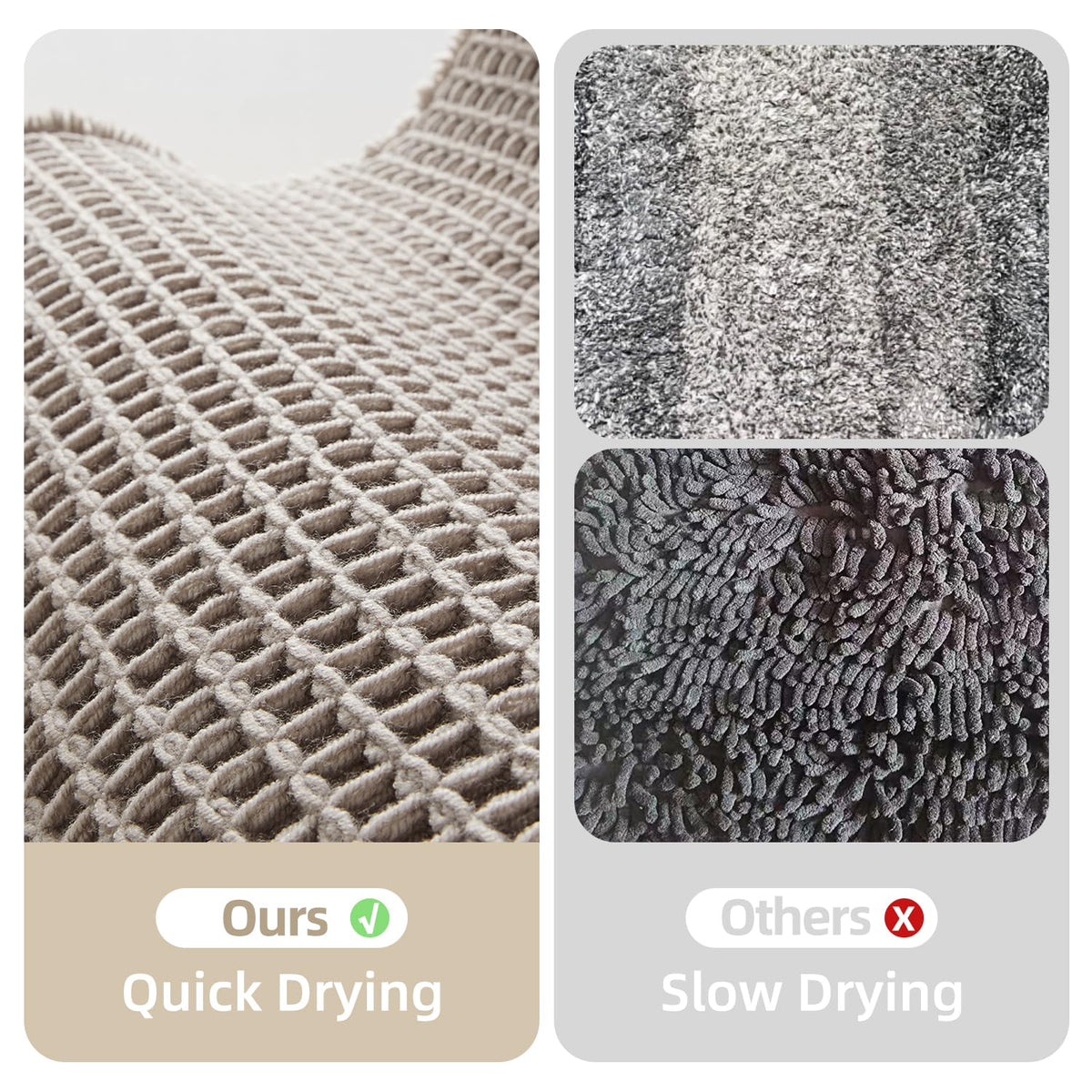 TYUU waffle bath mat absorbs water to help keep floors dry.