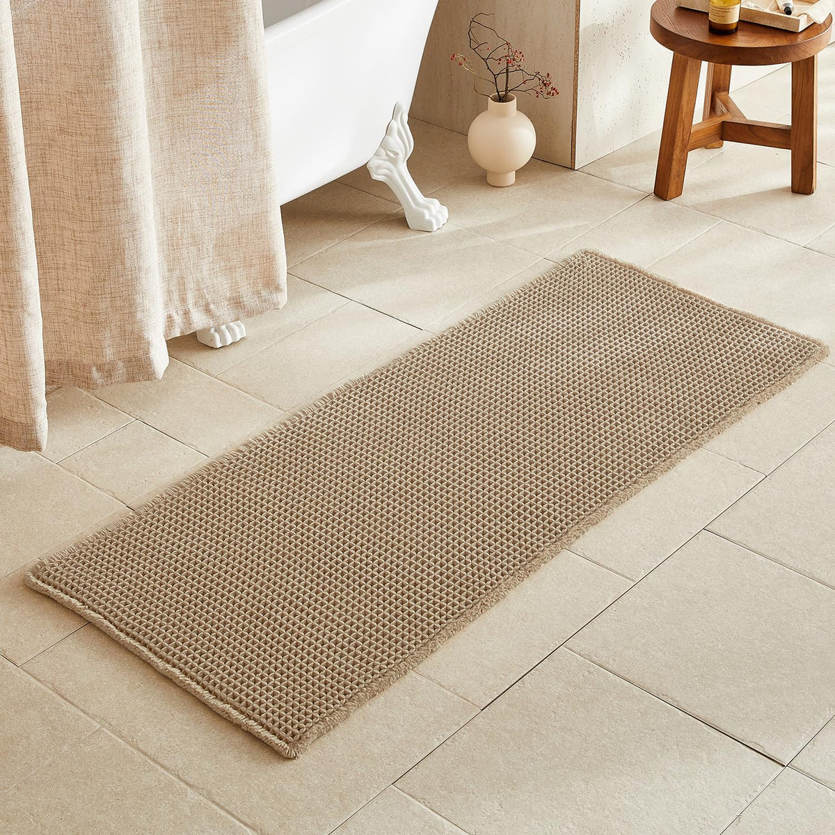 TYUU waffle runner rug bath mat in khaki offers soft comfort underfoot