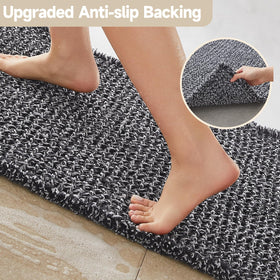 TYUU washable boho farmhouse rug with geometric design updates any bathroom.