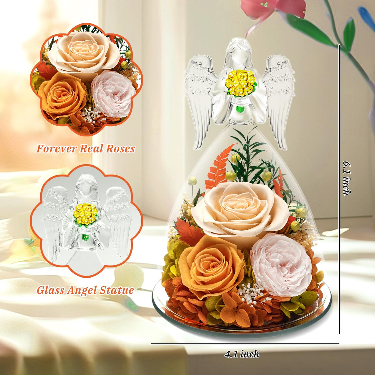 Tyvouflo angel glass dome with roses for romantic home decor.