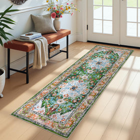U'Artlines 2x6 Boho runner with floral pattern enhances hallway decor and longevity.