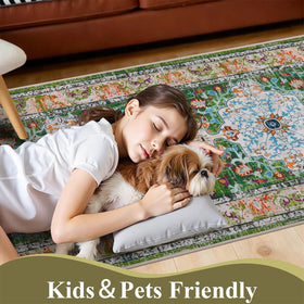 U'Artlines green farmhouse entryway rug adds vibrant color and refined style.
