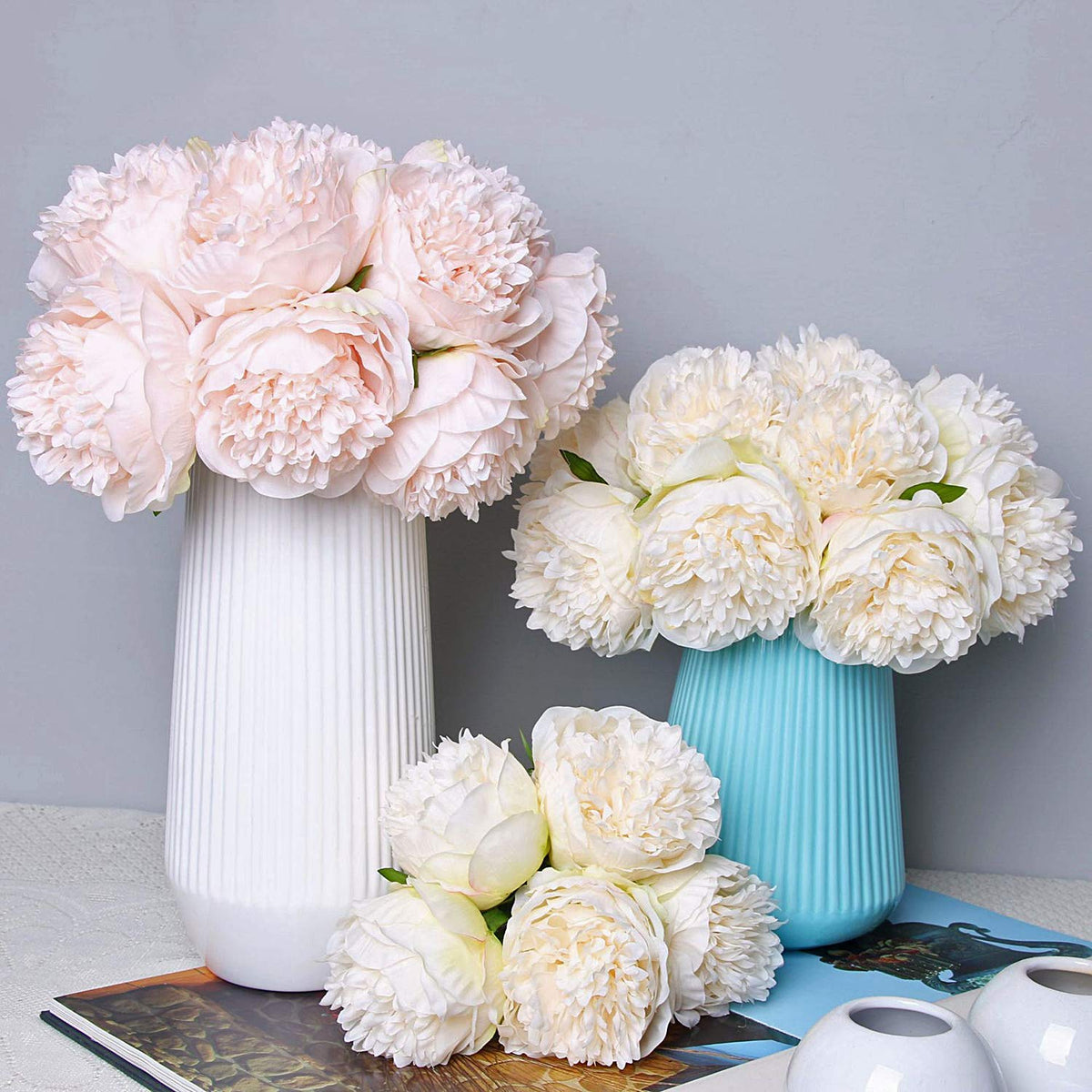 U'Artlines silk peony bouquet offers flexible DIY decorating options; vase not included.