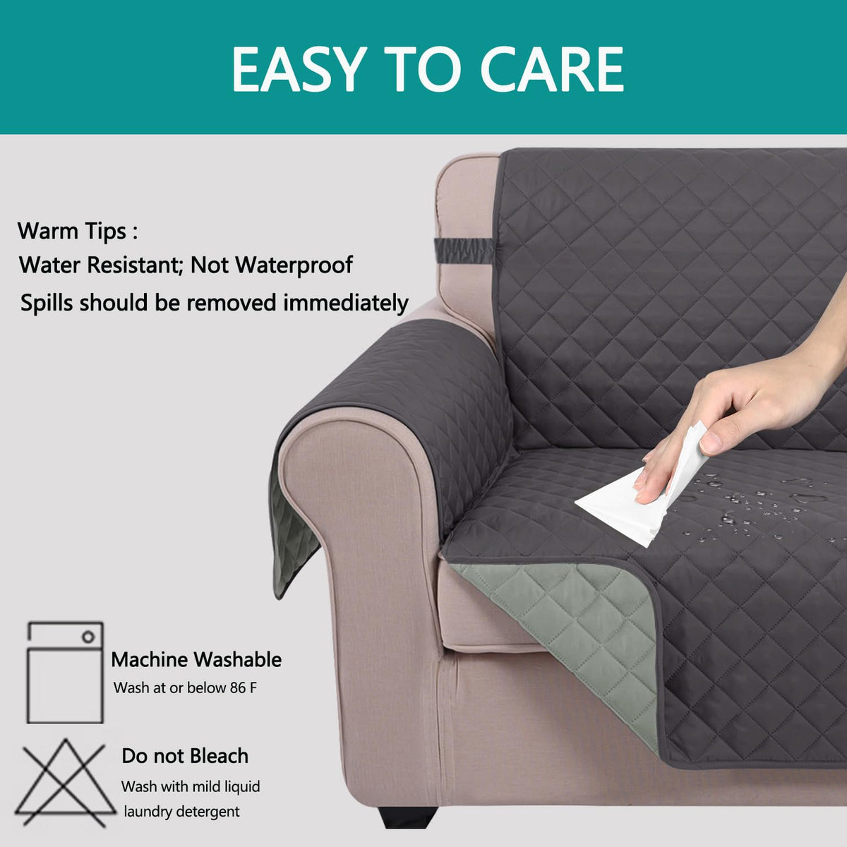U-NICE HOME anti-slip sofa cover with elastic straps stays securely in place