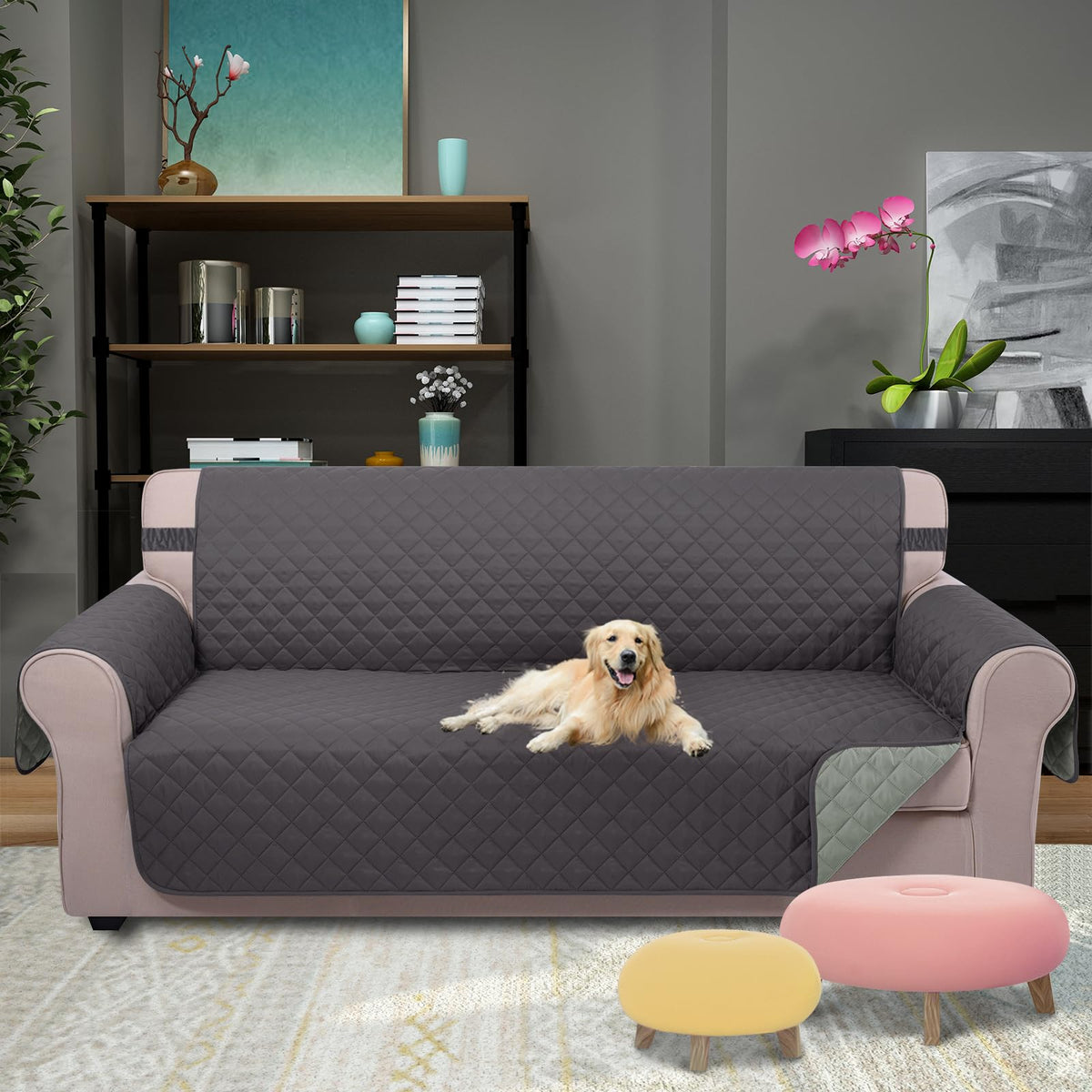 U-NICE HOME reversible sofa cover in light grey offering two color options