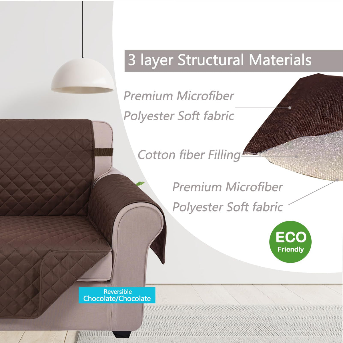 Bottom layer with anti-slip features preserves sofa shape during use.