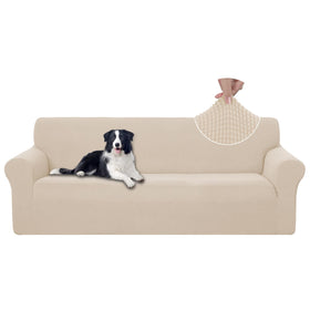 U-NICE HOME stretch couch cover on beige sofa demonstrates a snug fit.