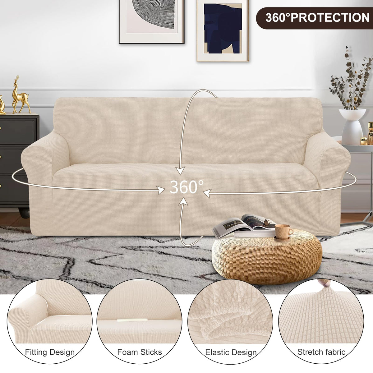 Stain-resistant surface on U-NICE HOME couch cover protects furniture.