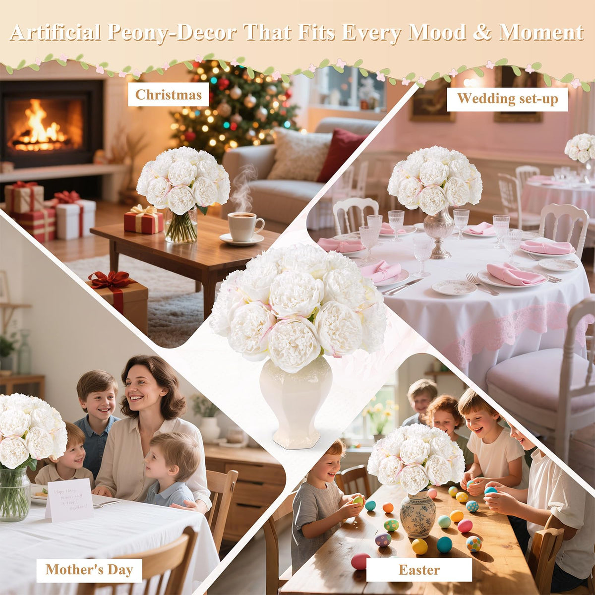 U'Artlines DIY floral centerpiece ideas with creamy peonies.