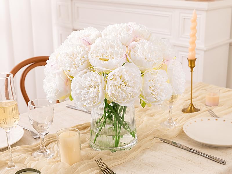 U'Artlines cream-white peonies suited for table decor and shelf displays.
