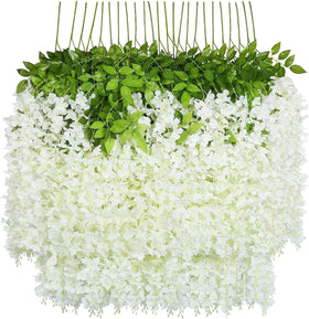 U'Artlines wisteria garland close-up showing lifelike petals for elegant wedding decor.